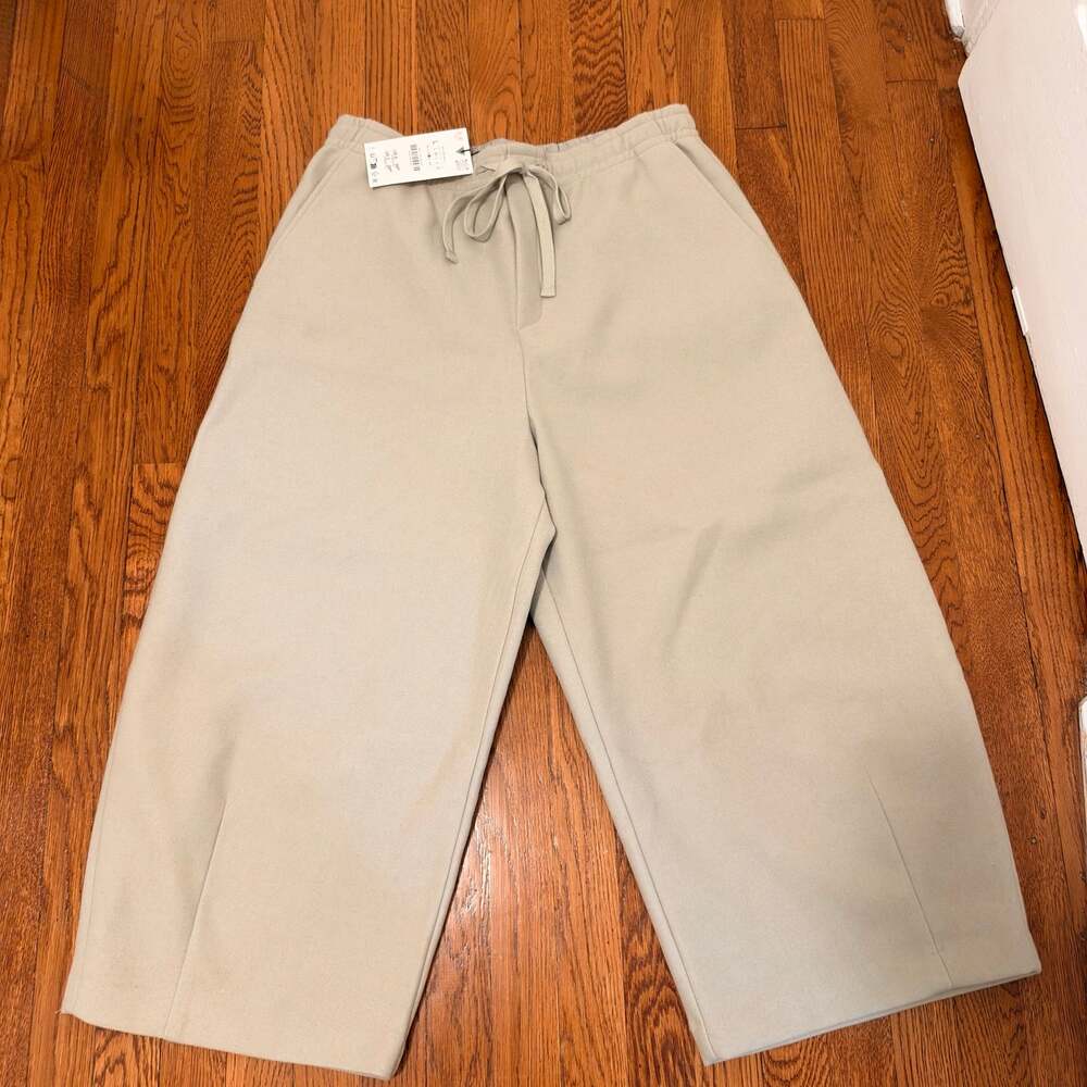 NWT Zara High Waisted Soft Balloon Pants Trousers Gray Green 4391/405 Size L